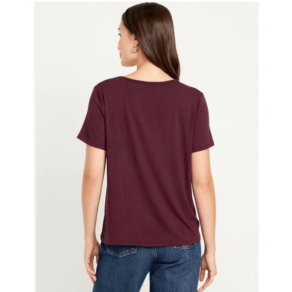 Old Navy Luxe V-Neck T-Shirt, Size Large, Burgundy/Dark Plum - Picture 2 of 6
